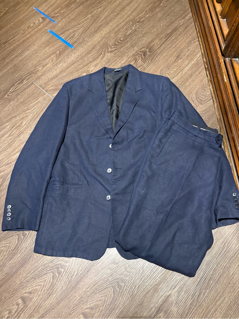 Pure Linen Navy Two-Piece Suit - Classic Single-Breasted Blazer & Trousers